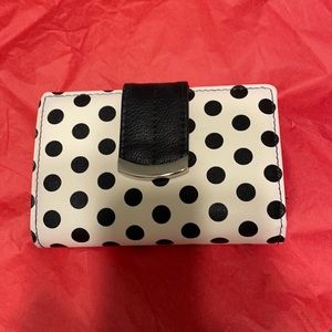 Cream and black polka dot wallet